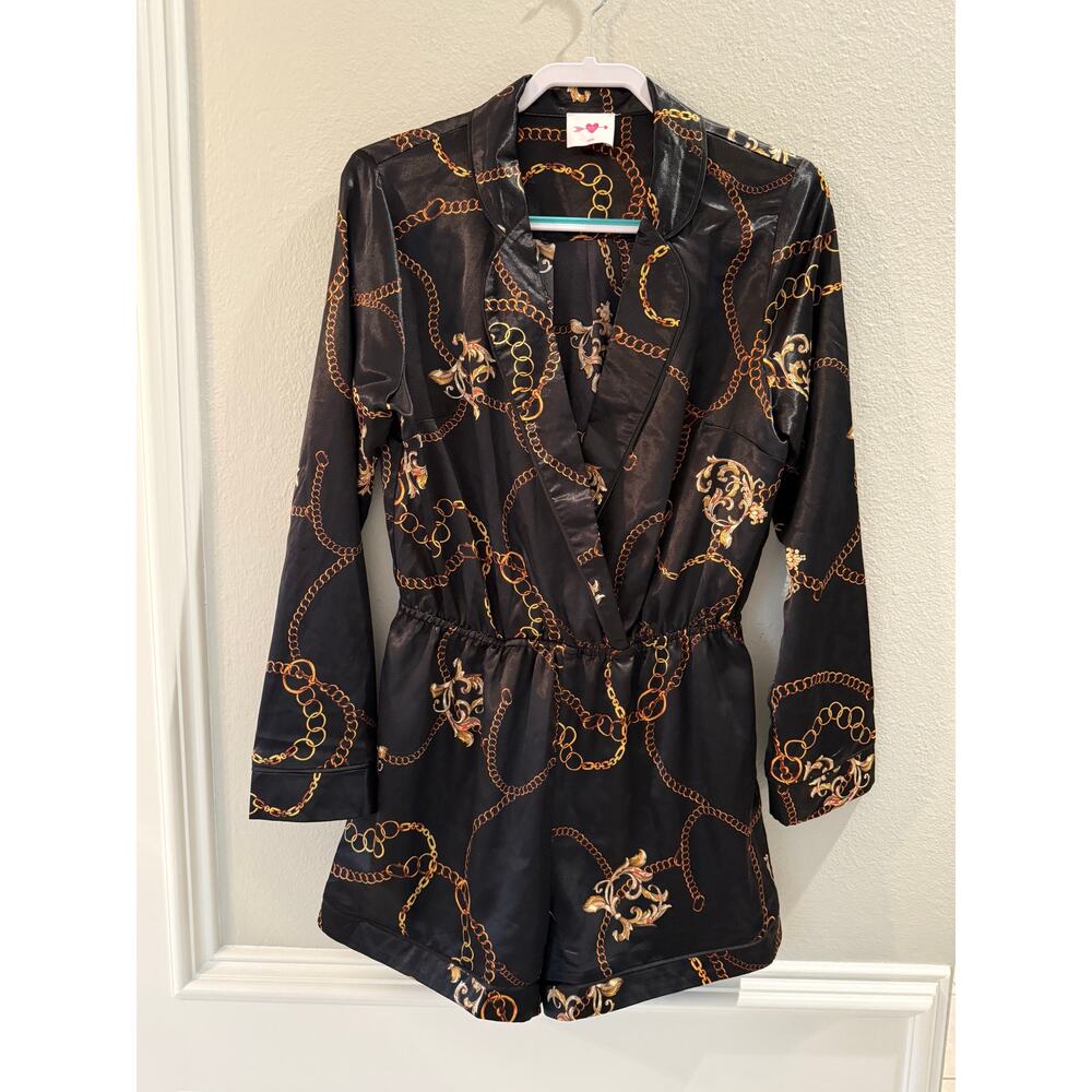 Buddy Love Black and Gold Chain Print Romper